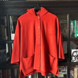 Eileen Fisher Vibrant Red Hooded Coat with Bracelet Sleeves Jacket